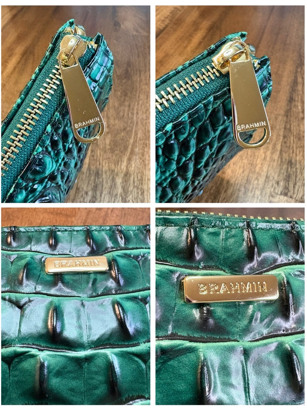 Brahmin EUC Daisy - Emerald - Like New - Back EYE - Rich Green Leather Wristlet - Picture 4 of 16